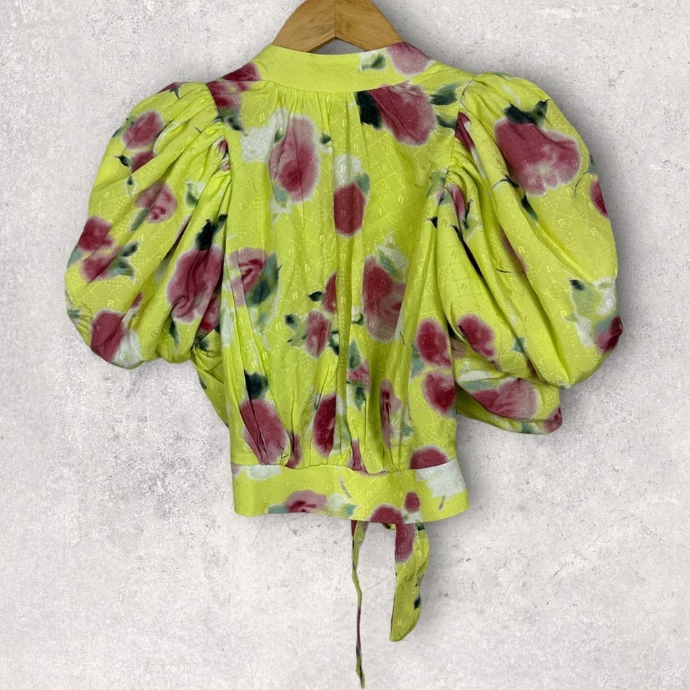 NEW Rotate Birger Christensen Dawn Floral Puff Sleeve Top Tie Back Yellow Boho 4 - Picture 9 of 14